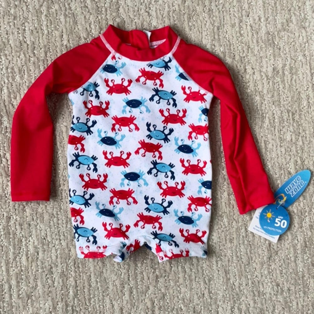 NWT Wave Zone One Piece Crab Print Size 12 M Swim Suit Nautical Coastal Beach
